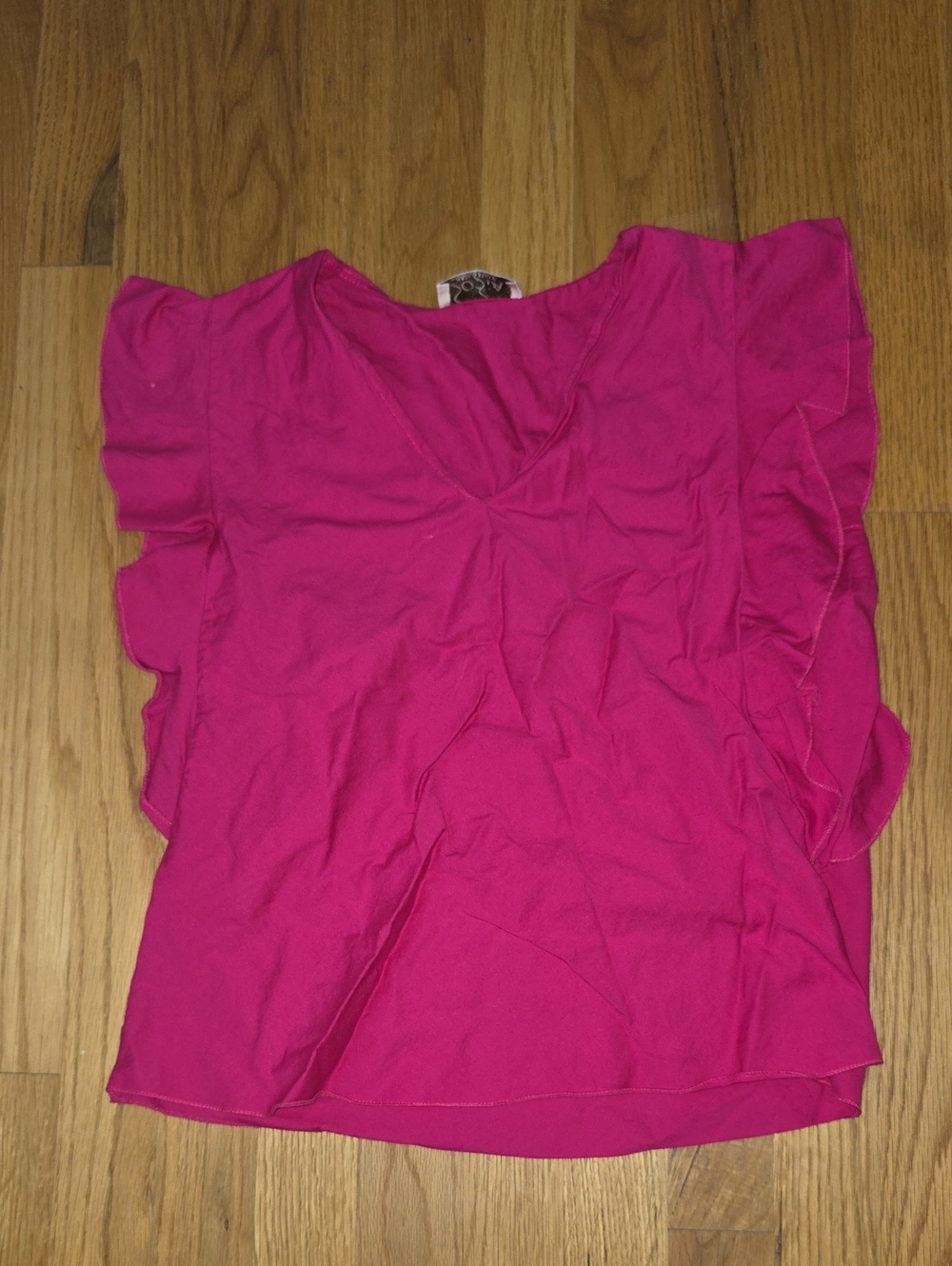 Girls' Bright Pink V-Neck Flutter Sleeve Top
